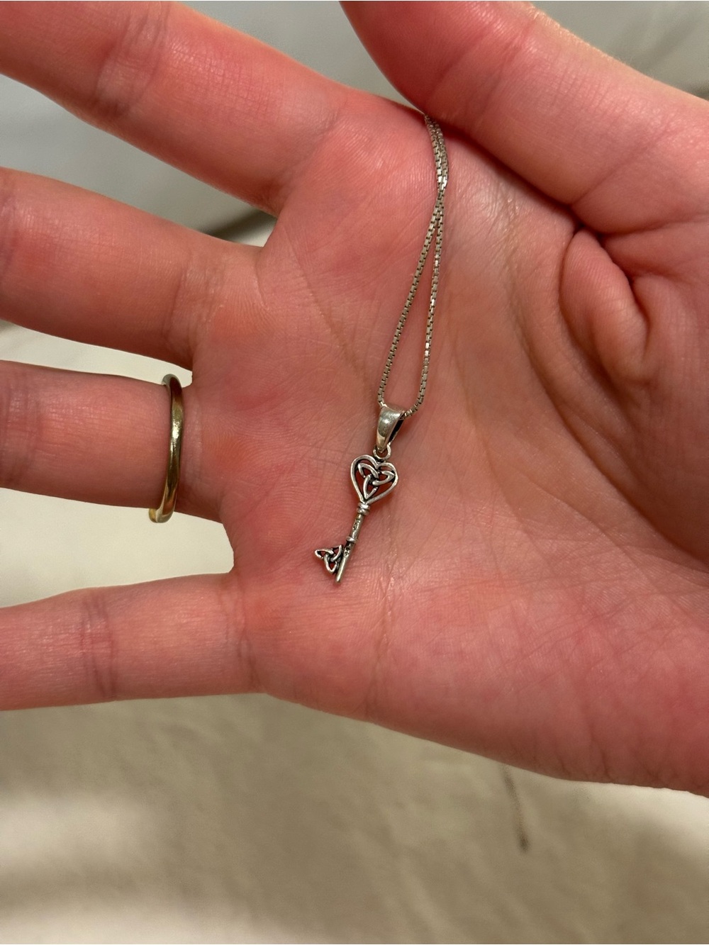 Sterling Silver Heart Key Pendant Necklace - Silver